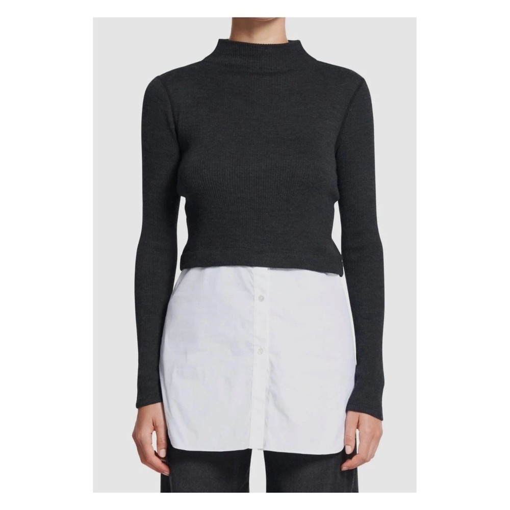 Theory Women's Gray White Combo Tunic Long Sleeve Combo Sweater Sz L $275 Career